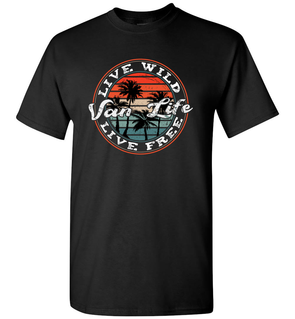 Retro Vintage Van Life Live Wild Live Free Camping Camper Camp Unisex Shirt Gift Women Men