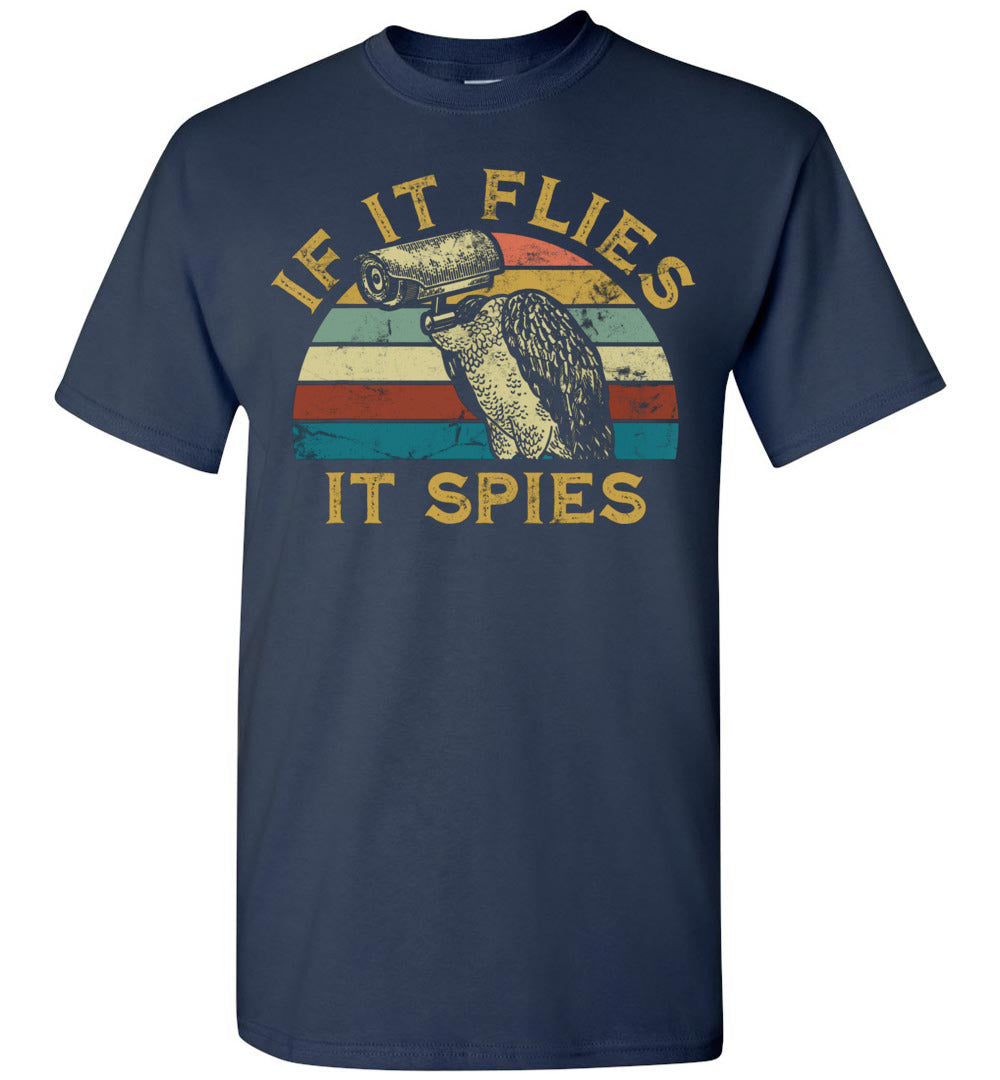 2022 Vintage If It Flies It Spies Funny Meme Bird Retro Sunset Birds are Not Real Unisex Shirt Gift