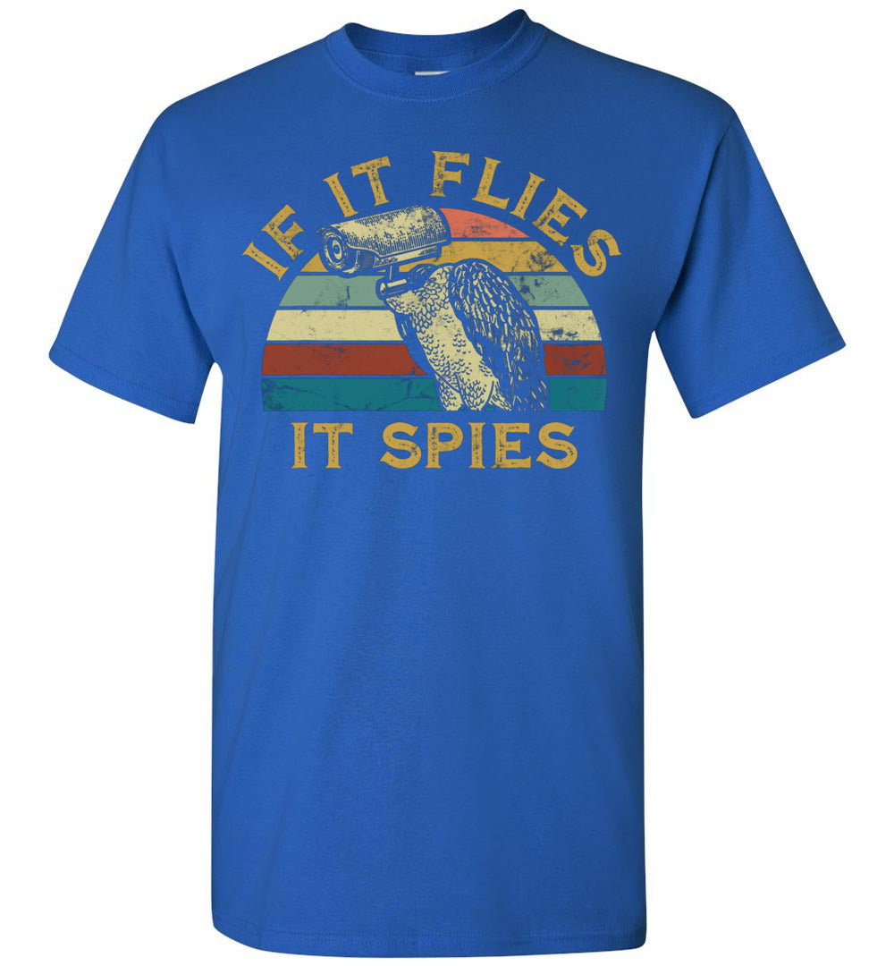 2022 Vintage If It Flies It Spies Funny Meme Bird Retro Sunset Birds are Not Real Unisex Shirt Gift