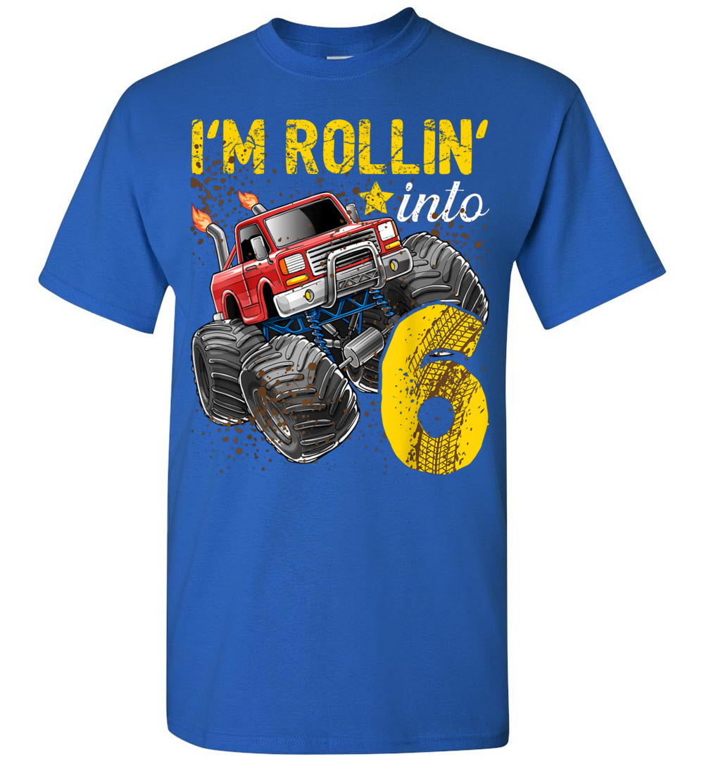 2023 I'm Rollin' Into 6 Years Old Monster Truck 6th Birthday Baby Toddler Shirt Gift Boy Girl