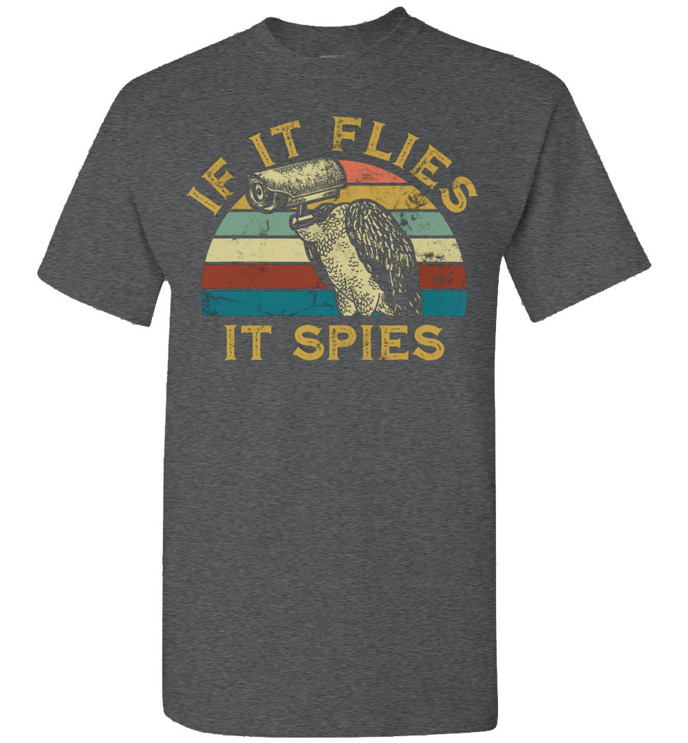2022 Vintage If It Flies It Spies Funny Meme Bird Retro Sunset Birds are Not Real Unisex Shirt Gift