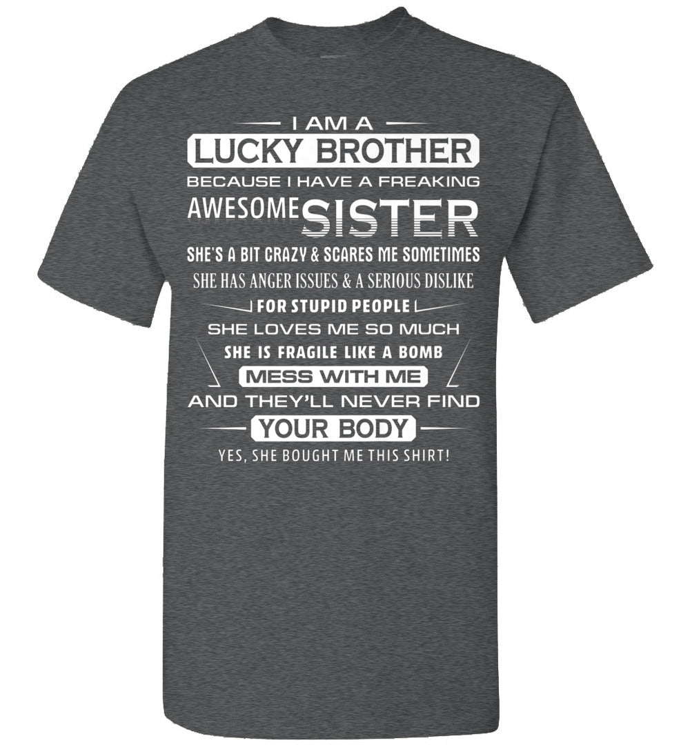 2023 Christmas Funny for Brother from Sister I Am A Lucky Brother Son Daughter Tee Shirt Gift Women