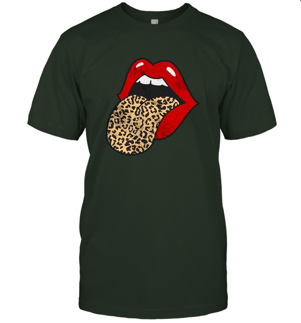 Red Lips Cheetah Animal Leopard Print Distressed Tongue T Shirt Women Men T-Shirt