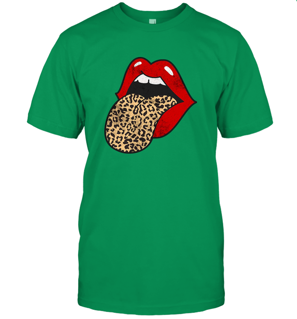 Red Lips Cheetah Animal Leopard Print Distressed Tongue T Shirt Women Men T-Shirt