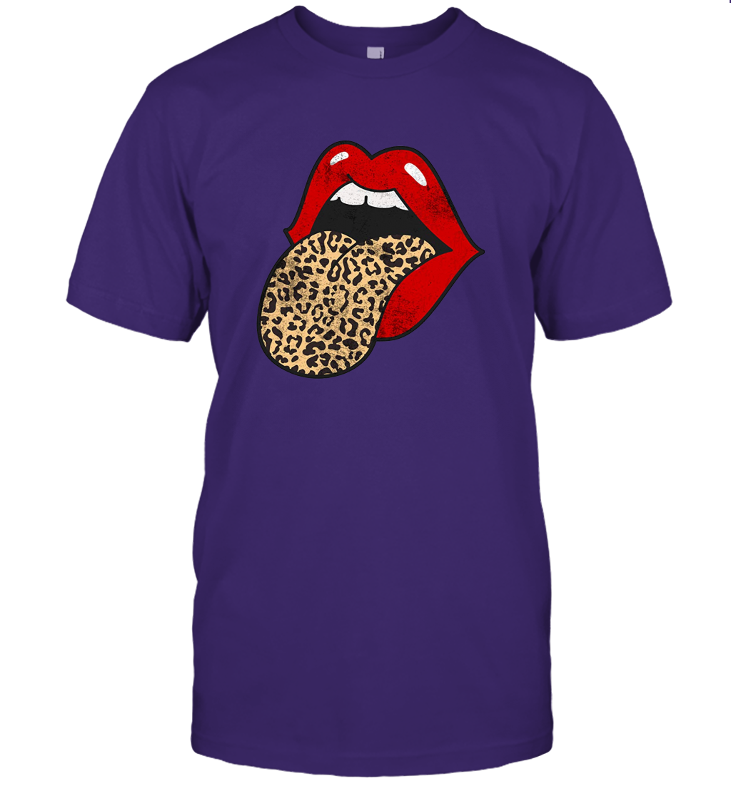 Red Lips Cheetah Animal Leopard Print Distressed Tongue T Shirt Women Men T-Shirt