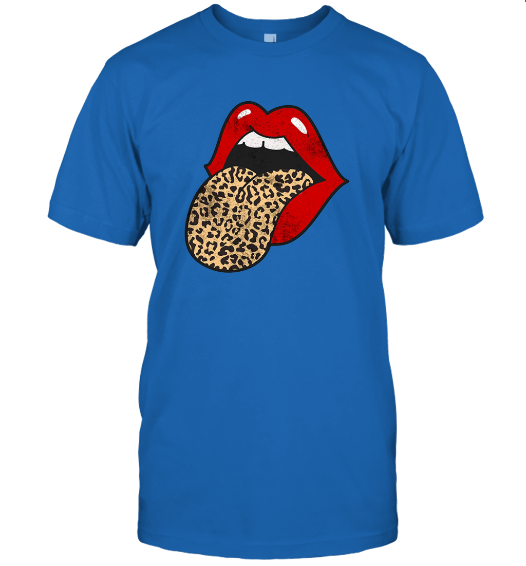 Red Lips Cheetah Animal Leopard Print Distressed Tongue T Shirt Women Men T-Shirt