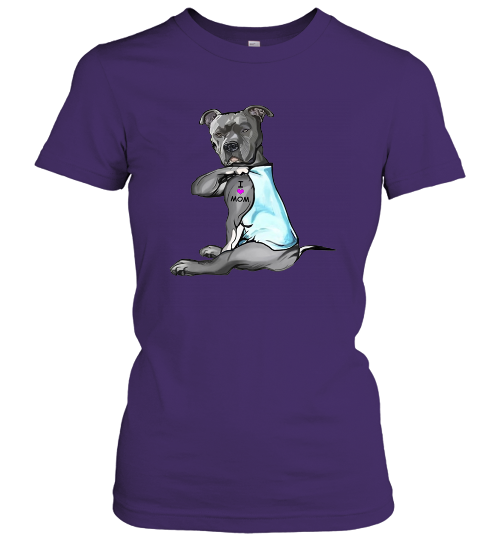 Funny Dog Pit Bull I Love Mom Tattoo Women's Shirt Dogs Lover Owner Gift