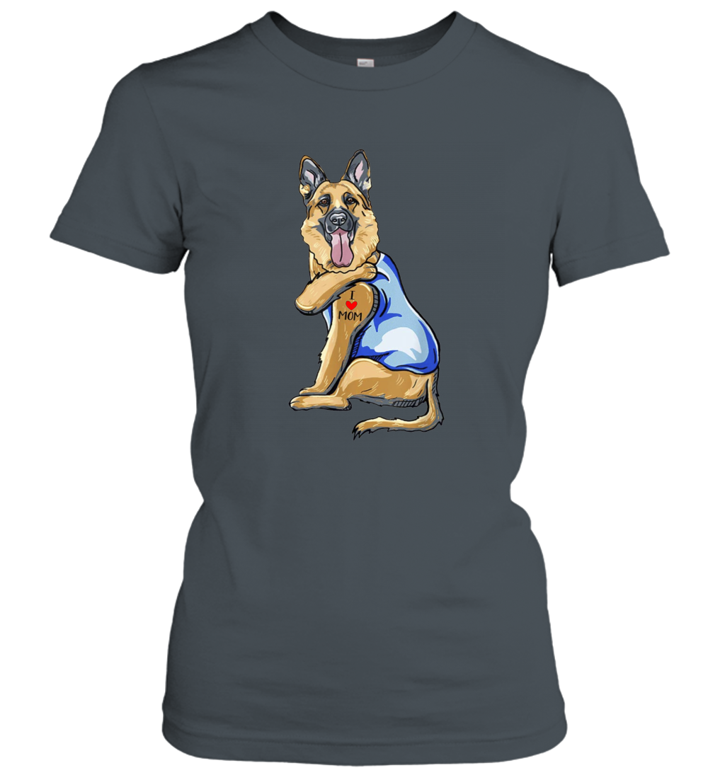 Funny Dog German Shepherd I Love Mom Tattoo Women's Shirt Dogs Lover Owner Gift