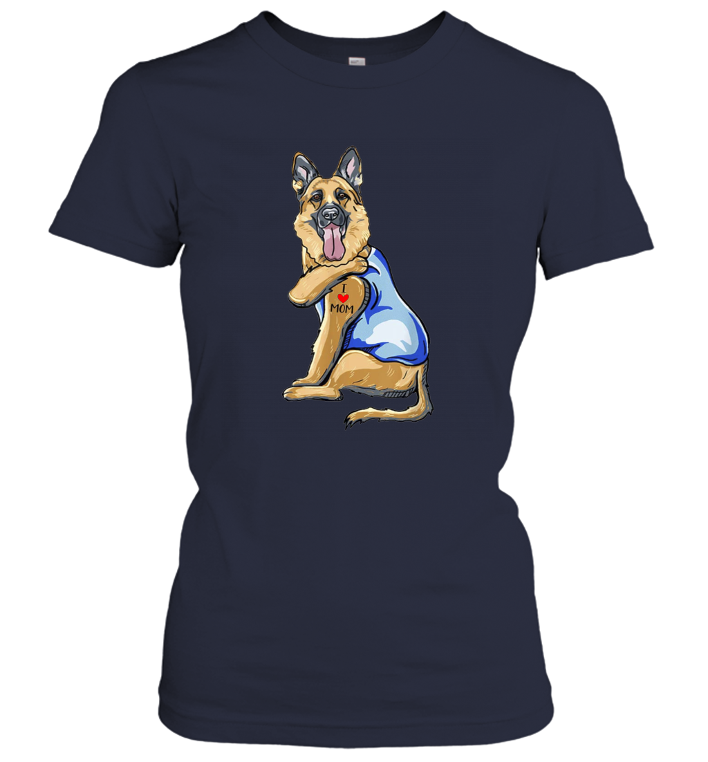 Funny Dog German Shepherd I Love Mom Tattoo Women's Shirt Dogs Lover Owner Gift