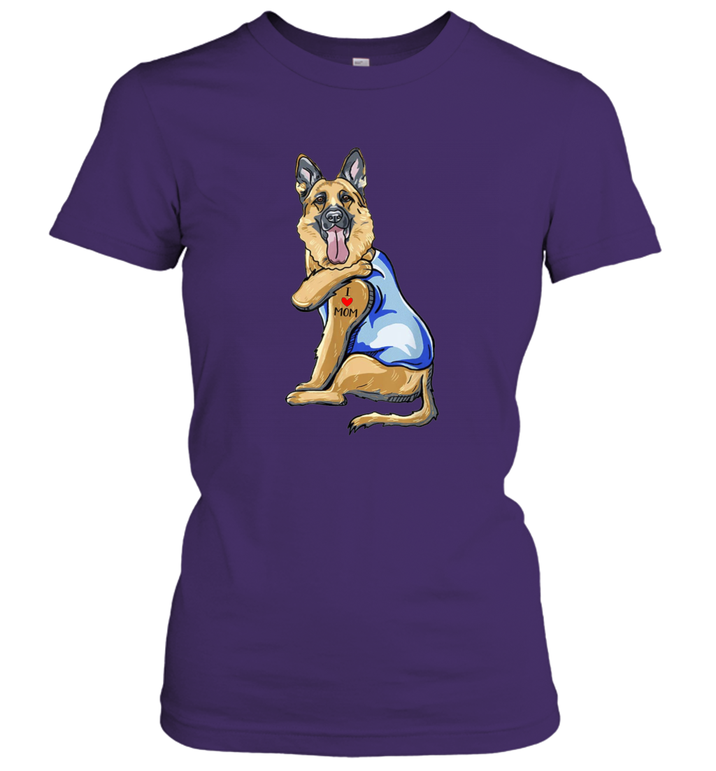 Funny Dog German Shepherd I Love Mom Tattoo Women's Shirt Dogs Lover Owner Gift