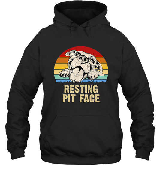 Funny Pit Bull Lover Gift Vintage Resting Pit Face Hoodie Shirt for Men Women Dogs Owner