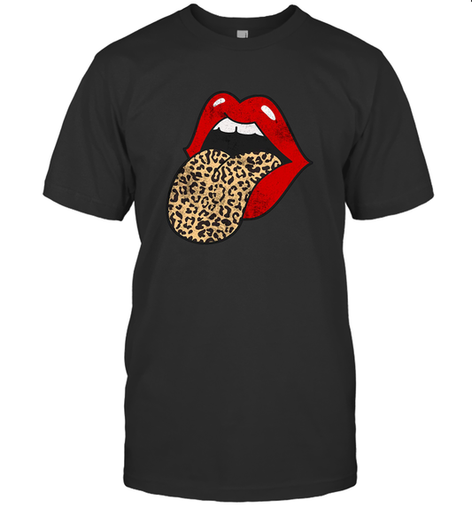 Red Lips Cheetah Animal Leopard Print Distressed Tongue T Shirt Women Men T-Shirt