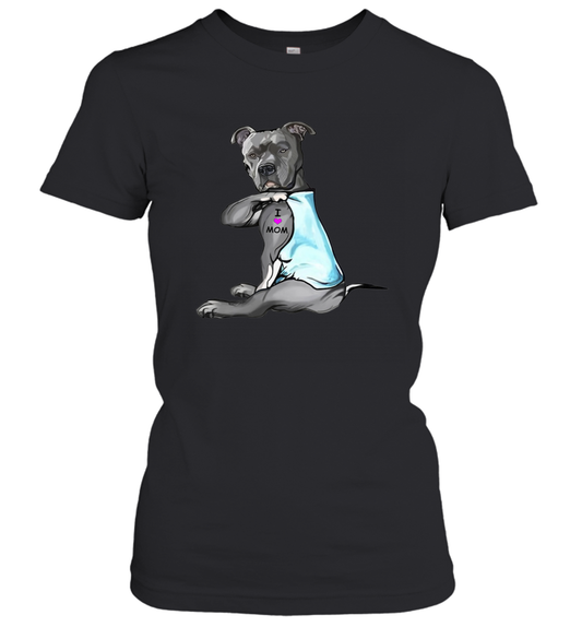 Funny Dog Pit Bull I Love Mom Tattoo Women's Shirt Dogs Lover Owner Gift