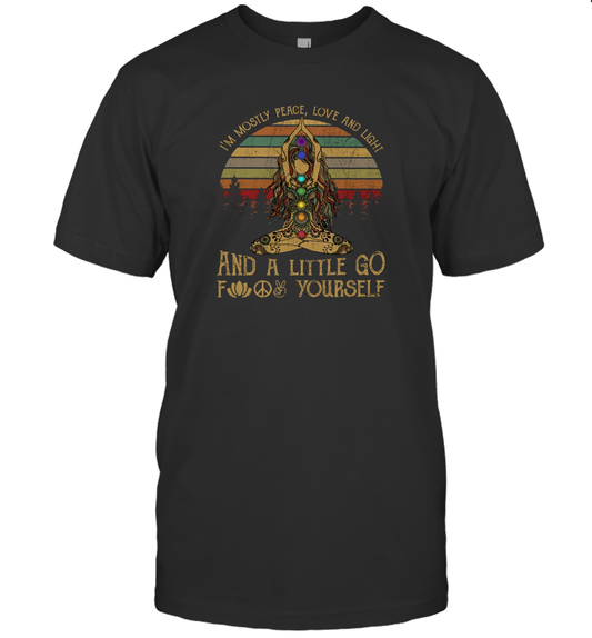 I'm Mostly Peace Love And Light And A Little Go Yoga Shirt Retro Vintage Meditation T-Shirt