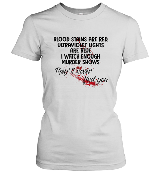 Blood Stains are Red Ultraviolet Lights are Blue Funny Women's T-Shirt