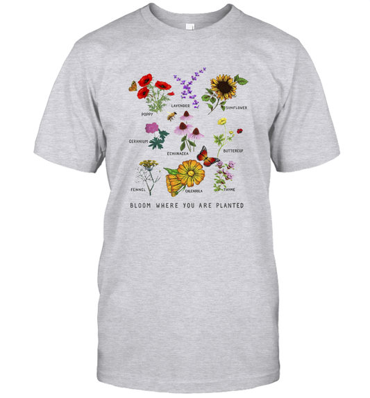 Bloom Where You Are Planted Botanican Flower Gift T-Shirt 2