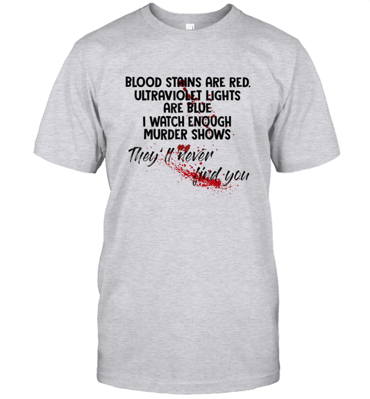Blood Stains are Red Ultraviolet Lights are Blue Funny Unisex T-Shirt