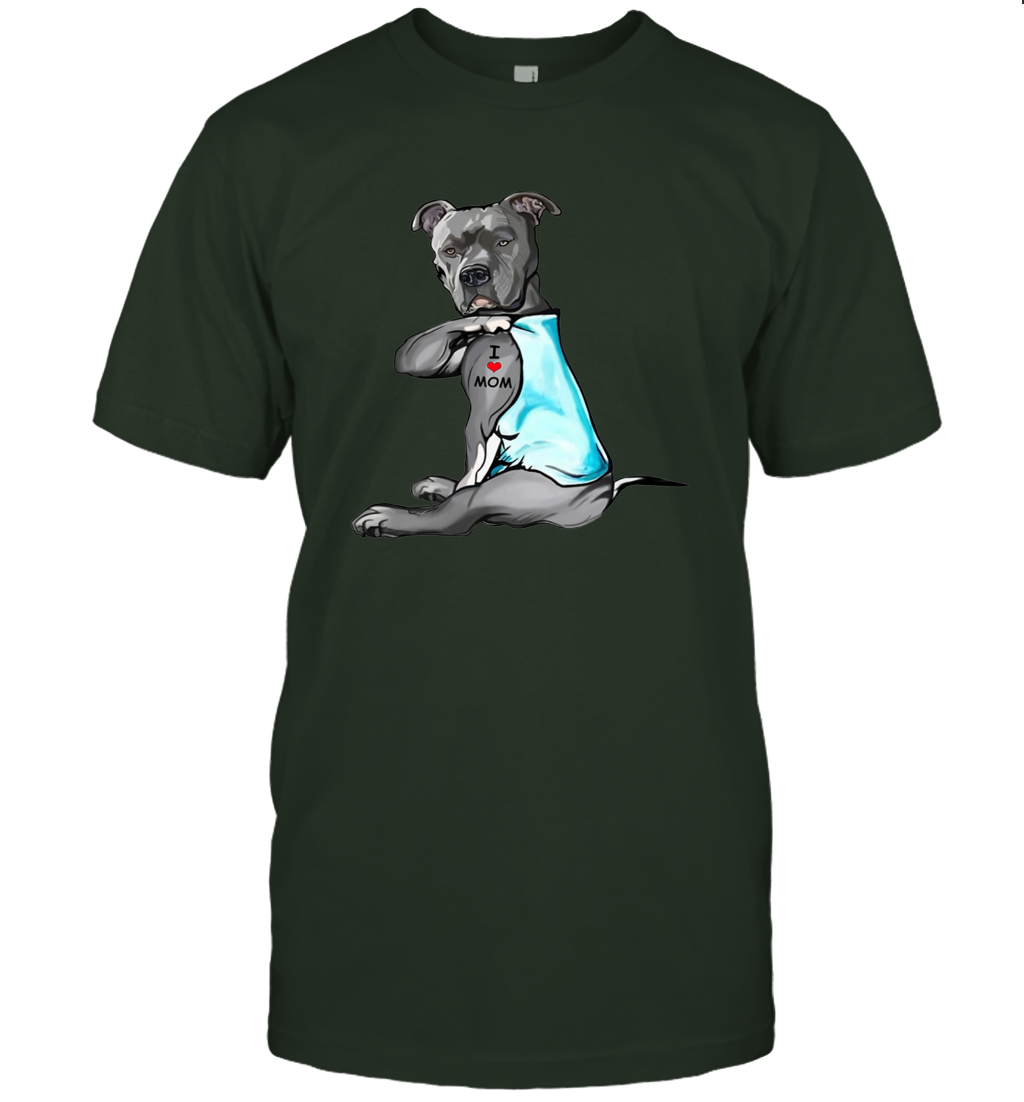 I Love Mom Pitbull Shirt Mother's Day Gift Pittie Mom Dogs Lover Owner T-Shirt