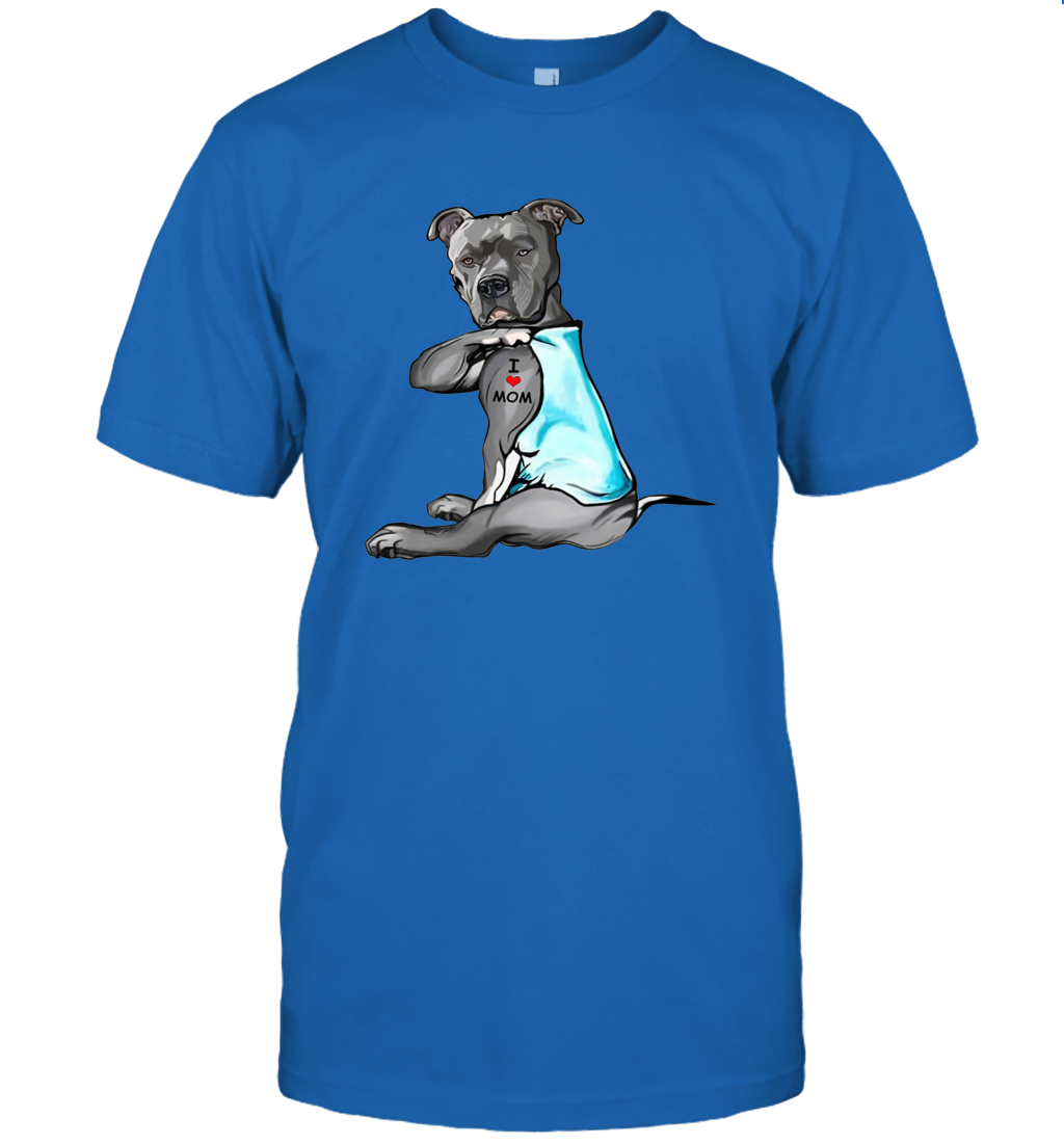 I Love Mom Pitbull Shirt Mother's Day Gift Pittie Mom Dogs Lover Owner T-Shirt