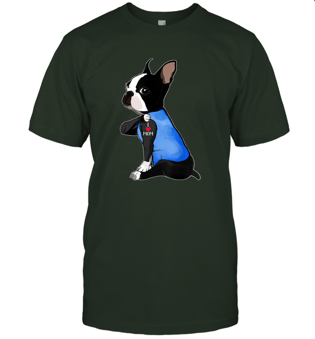 I Love Mom Boston Terrier Shirt Mother's Day Gift Dogs Lover Owner T-Shirt