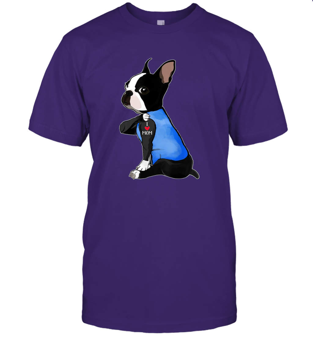 I Love Mom Boston Terrier Shirt Mother's Day Gift Dogs Lover Owner T-Shirt
