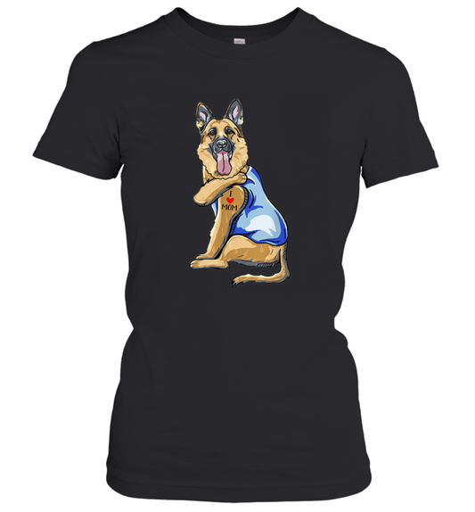 Funny Dog German Shepherd I Love Mom Tattoo Women's Shirt Dogs Lover Owner Gift